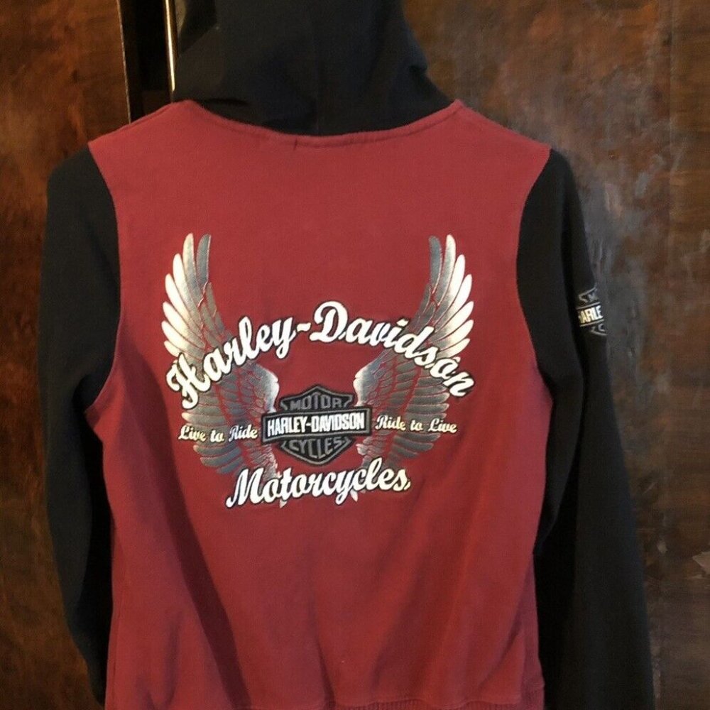 HARLEY DAVIDSON VINTAGE HOODED BASEBALL JACKET SIZE M MINT CONDITION.